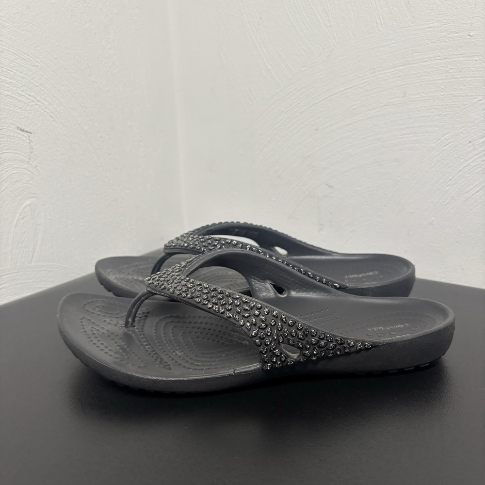 CROCS Black Rhinestone Flip Sandals